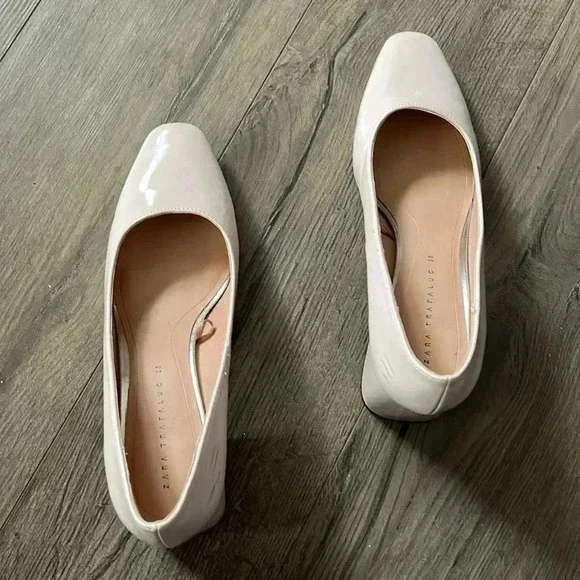 [7.5/38]Zara Trafaluc Blush  Pink Block Heel Court Shoes - Picture 3 of 10